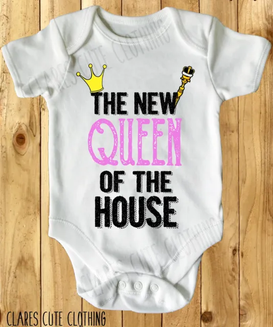 The New Queen Of The House Baby Vest/ Grow White Available In Most Size