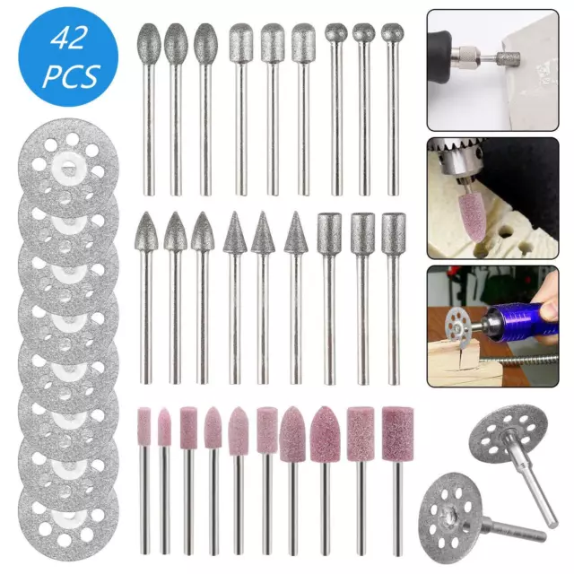 42PCS Diamond Grinding Carving Cutting Wheel Burr Bit Set For Dremel Rotary Tool