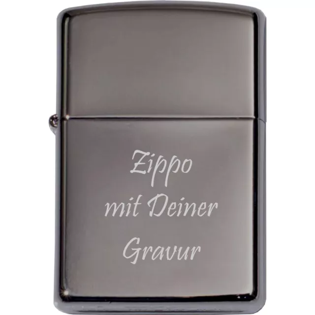 Zippo Feuerzeug Benzin - Ebony Black - mit Name Spruch Gravur personalisiert