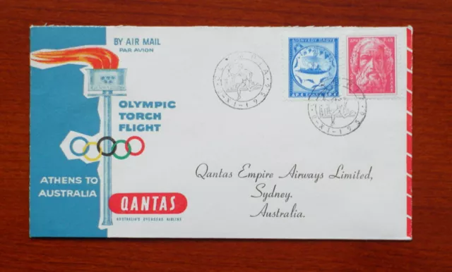 1956 Melbourne Australia Olympic Games Greece Qantas torch relay flight cover