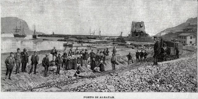 Tortolì: marina di Arbatax. Grande veduta. Stampa antica + passepartout. 1902