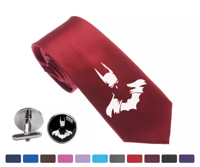 Batman Face Men Woven Skinny Groom 2.5" Party Tie Necktie Cufflink Cuff Link