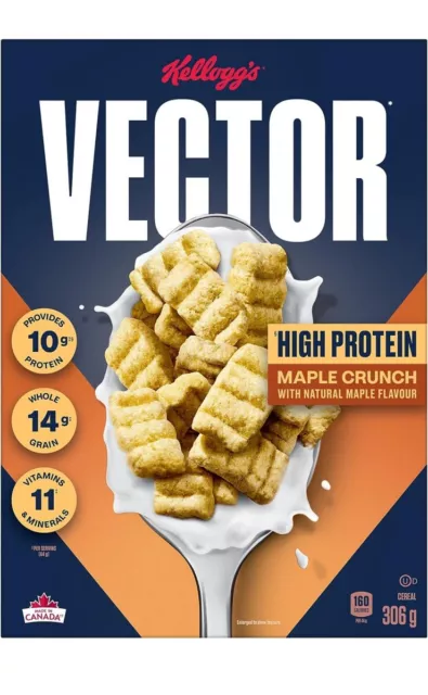 3x Kellogg's Vector Maple Crunch Cereal 306 g High Protein Vitamins Natural Flav