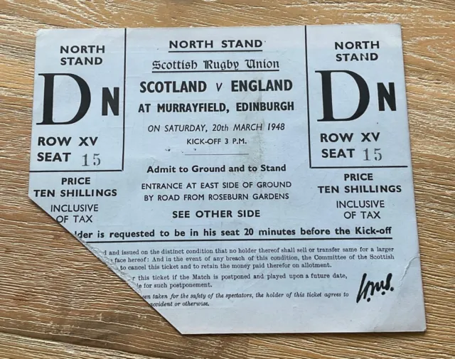 1948 Scotland v England - Rugby Union International Match Day Ticket