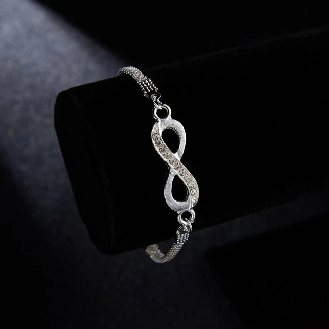 Fashion White Gold Plated Bangle Women Infinity Adjustable Chain Bracelet Gift