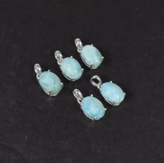 Wholesale 5PC 925 Solid Sterling Silver Blue Larimar Pendant Lot e007