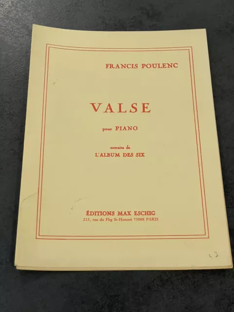 Livre Livret Partition Musique ancien Francis Poulenc Valse Piano