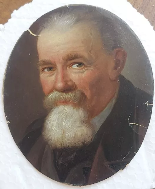 Antique Oil Old Original Painting Miniature 19th century Man Portrait 2