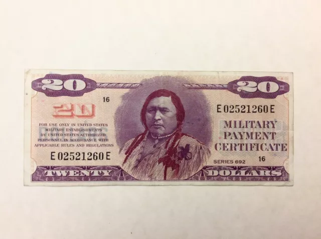 ~US MPC Military Payment Certificate $20 Series 692 - American Indian Chief