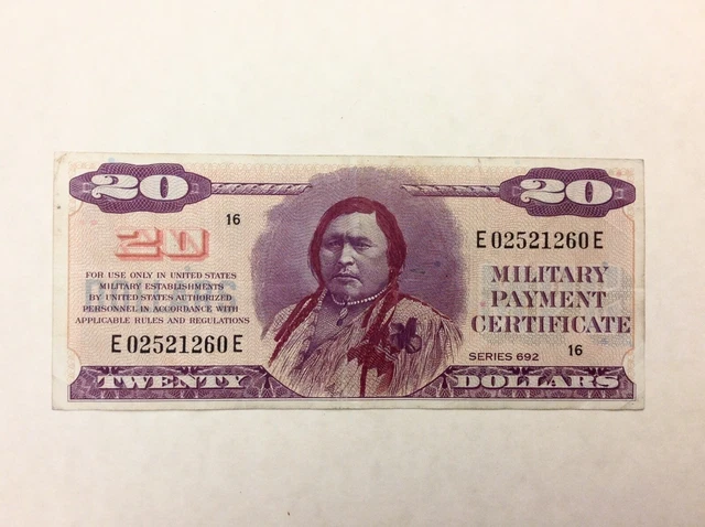 ~US MPC Military Payment Certificate $20 Series 692 - American Indian Chief