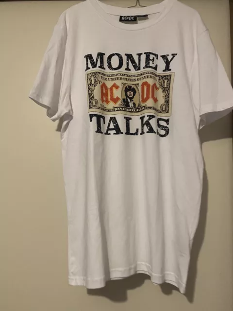 AC/DC - MONEY TALKS WHITE T-Shirt SIZE L BRAND NEW