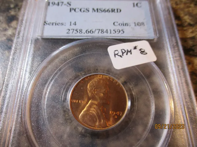 1947-S Lincoln Cent Rpm #8 Not Listed On Slab Pcgs Ms 66 Rd   1595