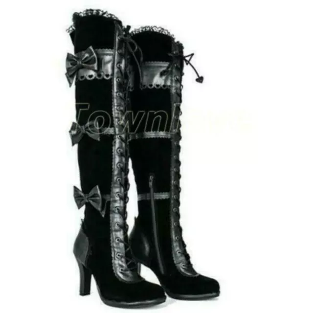 Womens Lace Up Thigh High Pirate Boots Steampunk Victorian High Heel Boots 2