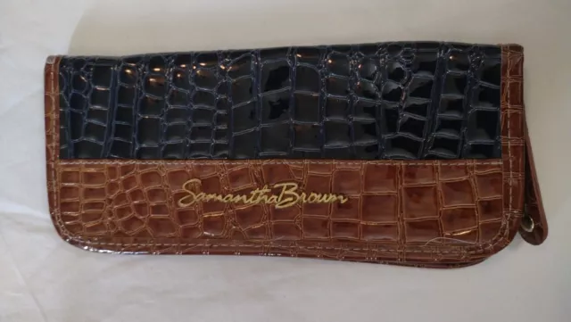 Samantha Brown Faux Crocodile Embossed Passport Travel Wallet Organizer Blue
