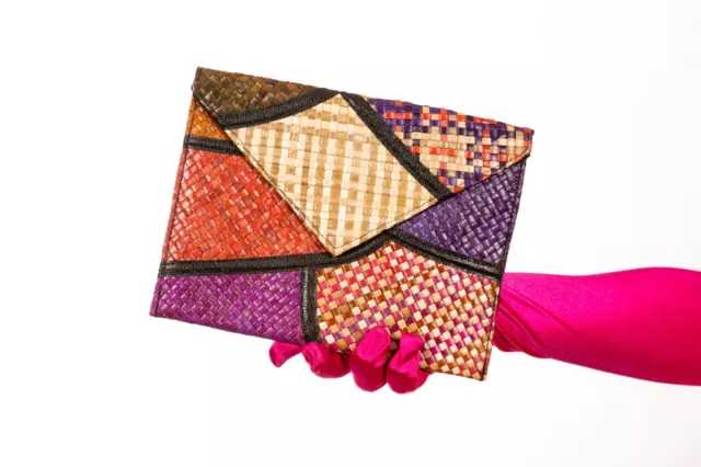 Borsa a tracolla vintage multicolore intrecciata patchwork paglia borsa a busta borsa a frizione