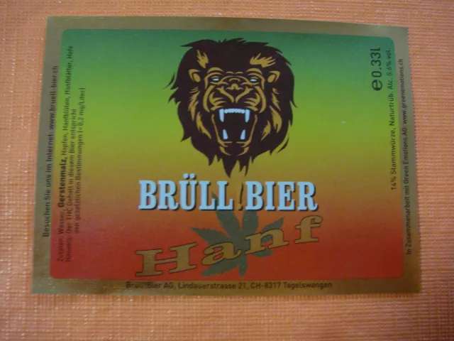 SWITZERLAND recent hemp beer label - HAMF BIER (BrüllBier AG Tagelswangen)