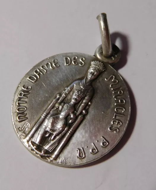Medaille religieuse ancienne " Notre Dame des Miracles " - metal argenté