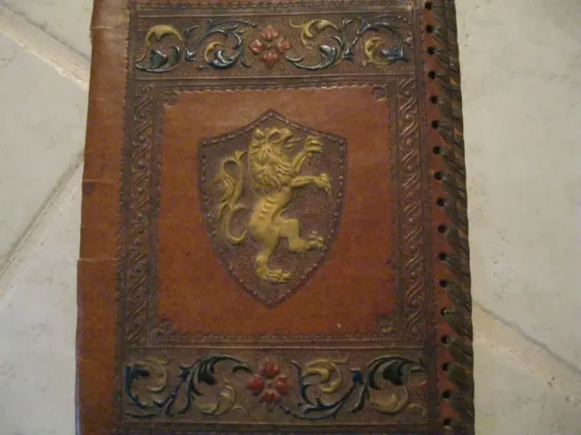 Antique /Vintage  Italian  Leather Book Cover With Lion