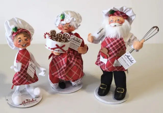 Annalee Sugar & Spice Chef Set Santa Mrs Claus Elf NWT Lot of 3 - See Note