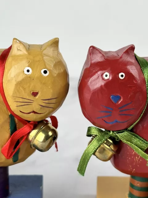 Hand Painted Wood Carved Cat Candle Stick Holders Kittycore