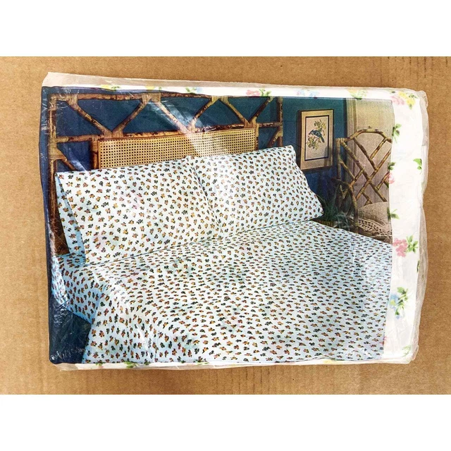 VINTAGE JCPENNEY NO Iron Muslin Twin Size Flat Sheet Floral Flowers