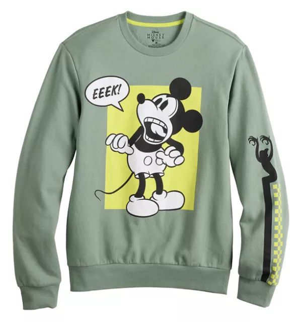 NWT Disneys Mickey Mouse EEEK! Graphic Mens XL Green Crewneck Sweatshirt