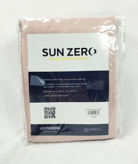 Sun Zero Blush Pink Emory Room-Darkening Rod-Pocket Curtain Panel Pair, 108"x63"