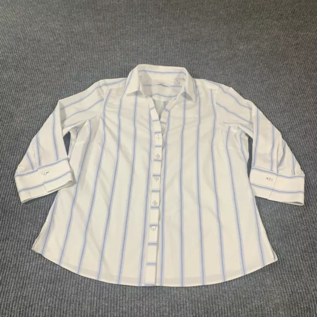 Foxcroft NYC Top Womens 16 White Striped Button Up Non Iron Cotton Blend Career