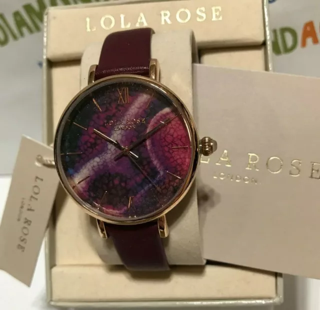 Montre femme Lola Rose 38 mm agate saphir aqua cuir violet NEUVE ! LR2020 2