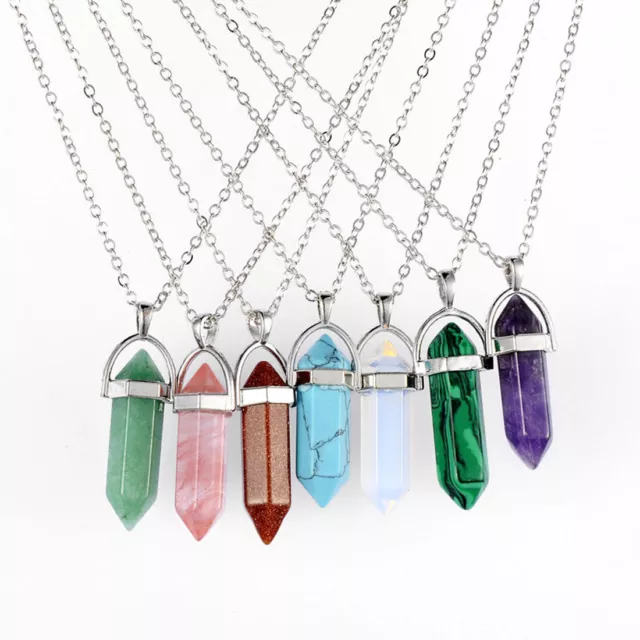 Natural Stone Crystal Quartz Hexagonal Healing Pendant Chakra Necklace Gemstone