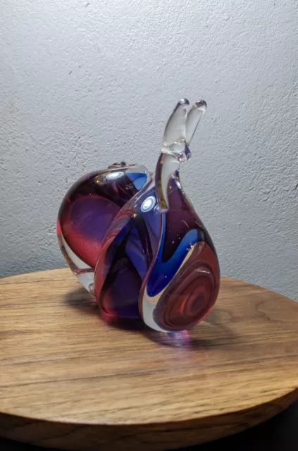 Paperweight Red Bule and Clear Cutest Snail swirls Large Hand Blown Art Glass