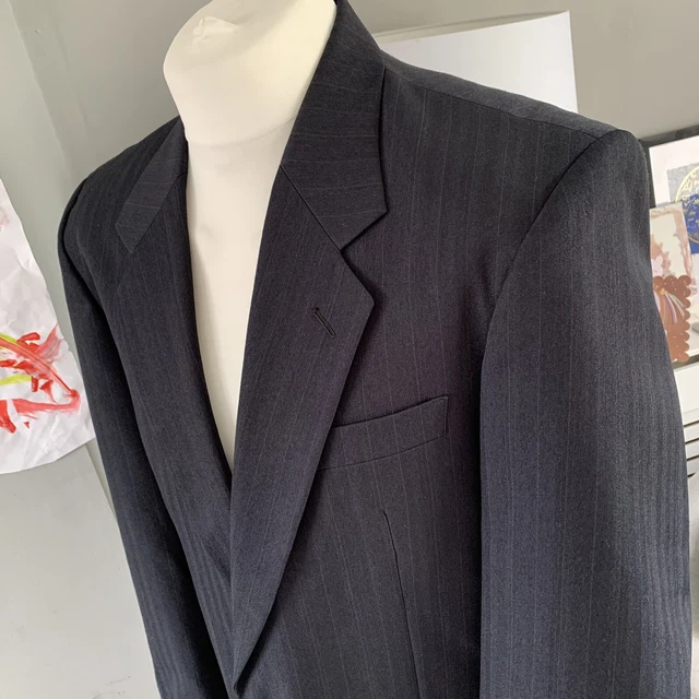 Giacca tuta C&A blu scuro blu navy a righe 42 lunga 2 prese d'aria seno singolo