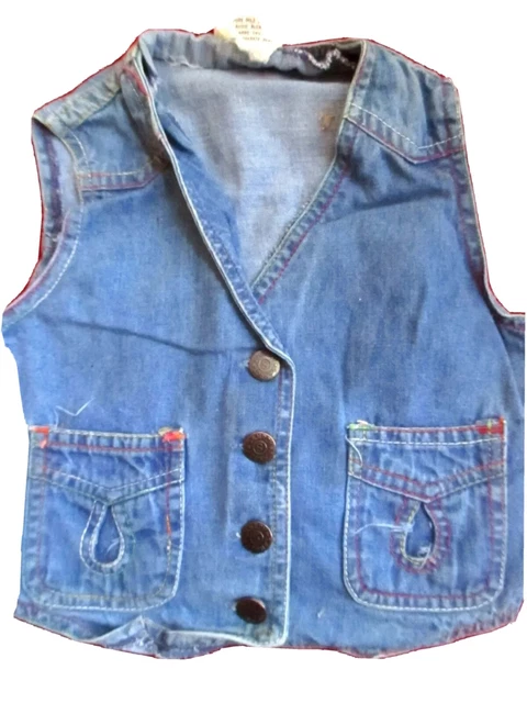 sz 6 6X True Vtg 70S GIRLS BOYS HIPPY BUCKLEBACK INDIGO DENIM JEAN VEST JACKET