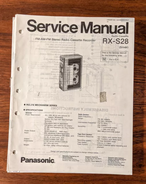 Panasonic RX-S28 Radio Cassette Service Manual *Original*