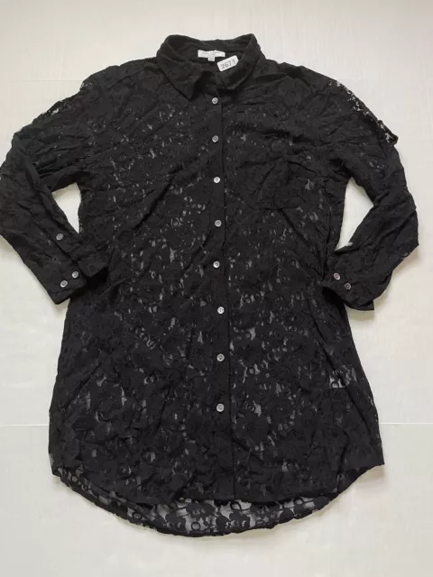 Equipment Femme Dress Womens S Black Lace Sheer Tunic Collared Button Up
