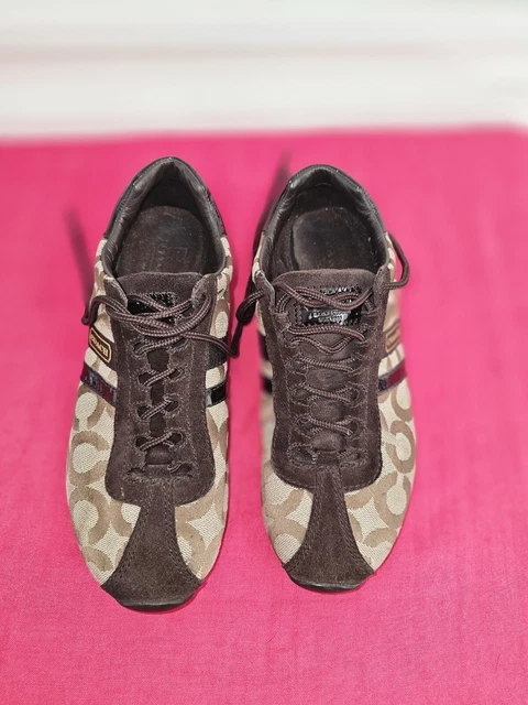 COACH KATHLEEN SIGNATURE Brown Gold Canvas Leather Sneakers Shoes Sz 8M Q511 33.00 PicClick