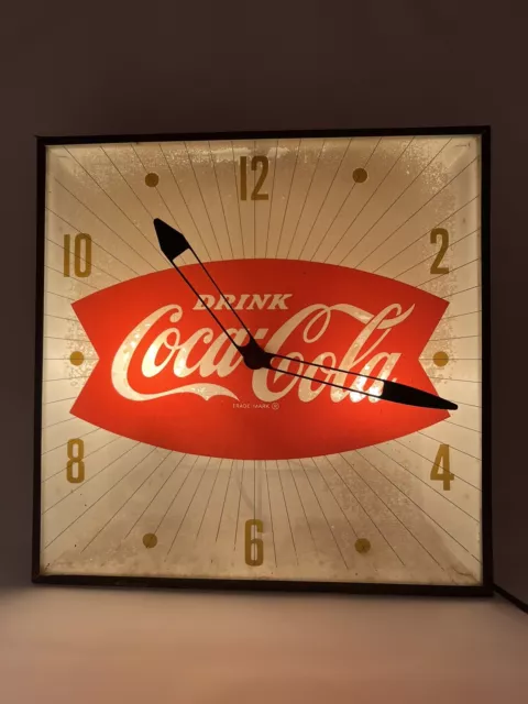 Vintage Coke Anddrink Coca Cola White Light Up 15x15 Wall Clock Electric