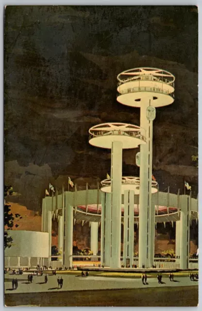 New York World's Fair 1964-65 Exposition Postcard NY State Exhibit at Night