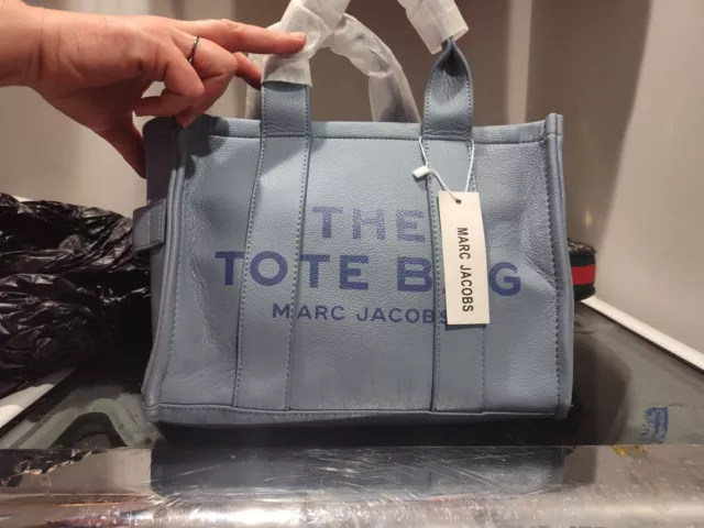 Marc Jacobs The Leather Tote Bag | Medium Pool Blue — Pre-owned With Dust Bag