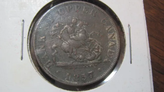 1857 Bank of Upper Canada half penny token-copper coin.