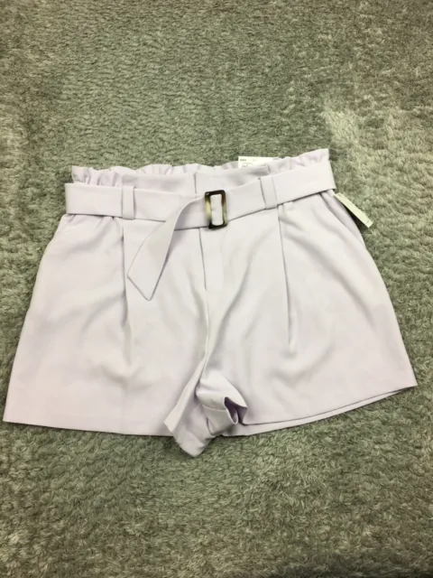 Nine West Belted Shorts Women Size XL Extra Large Purple Stretch Career Paperbag