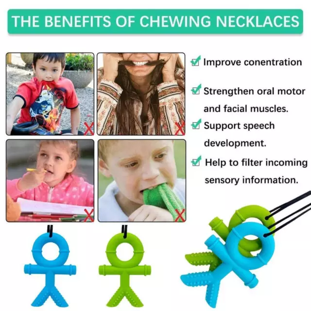 Kids Adults Chewlery MAN Necklace Autism ADHD Biting Teethin Sensory Chew T2T4