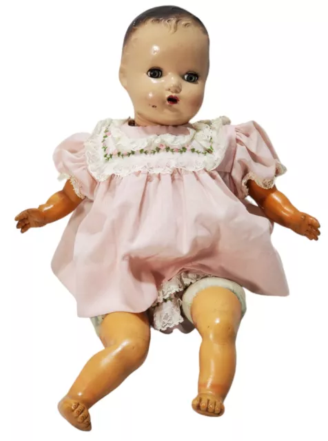 Horsman Composition Baby Doll Sleep Eyes Molded Hair Cloth Body 18"