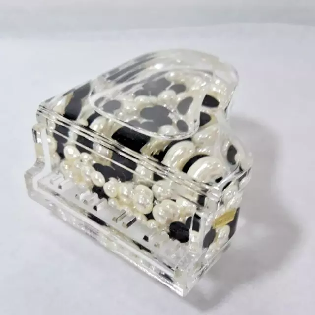 VINTAGE LUCITE GRAND Piano Clear with Floating Black White Beads / Faux ...