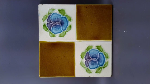 Antique Art Nouveau Majolica Tile  19th Tube-lined England