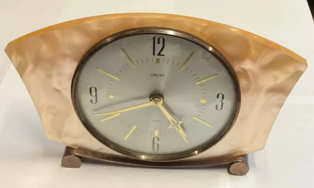 1946 Smiths 8 Day Floating Balance Mantel Clock-Pearl Resin Body/Brass Feet