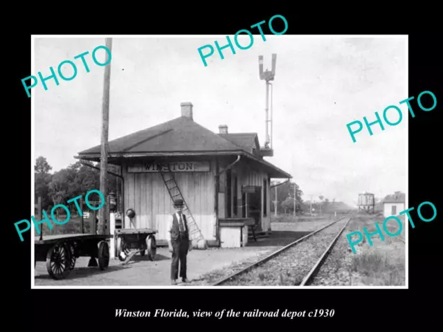 OLD LARGE HISTORIC PHOTO WINSTON FLORIDA THE RAILROAD DEPOT STATION c1930