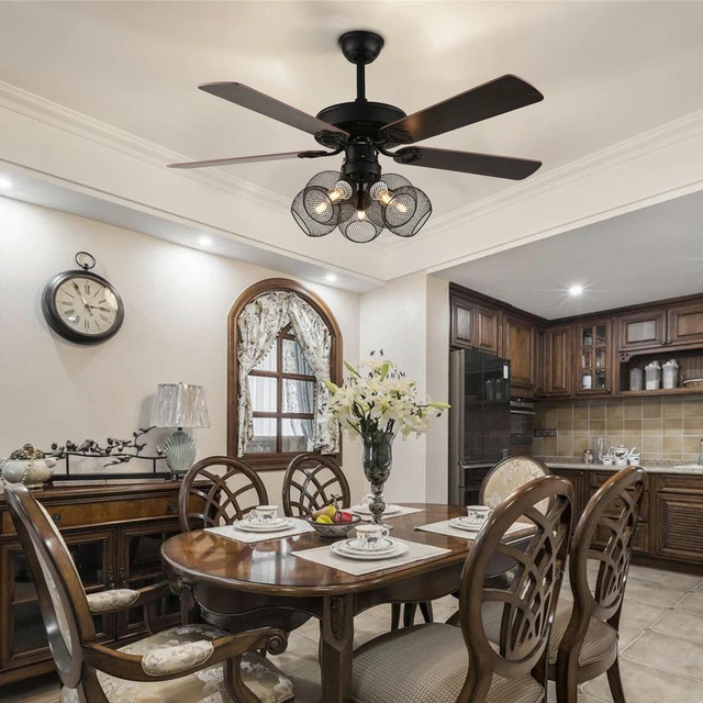 52"Ceiling Fan Light Chandelier 3Speed Wood Blades Fan Bedroom W/ Remote Control