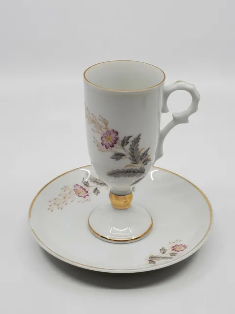 Napco China	Teacup and Saucer	 Footed 	tall Hand Painted flower C-5417