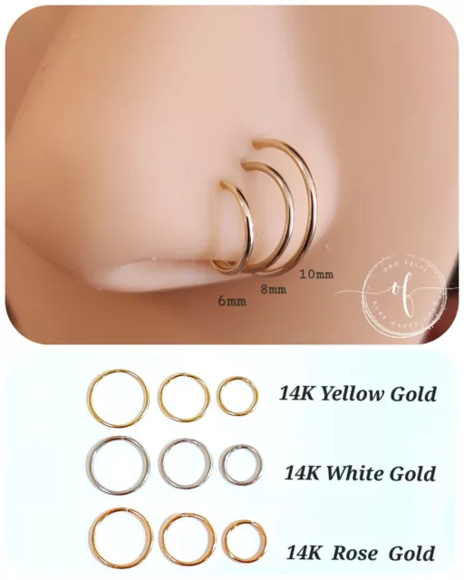 14K REAL Solid Gold Nose Ring, Snug Fitting Solid Rose Gold Hoop, Nose Cartilage